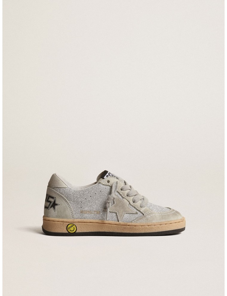 Ball Star Young in glitter con inserti in suede grigio ghiaccio