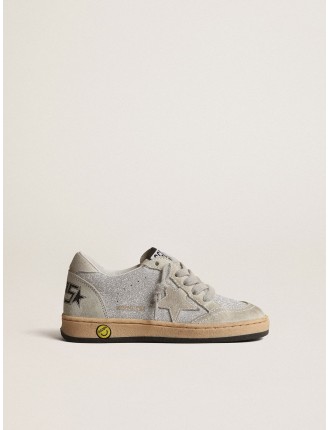 Ball Star Young in glitter con inserti in suede grigio ghiaccio