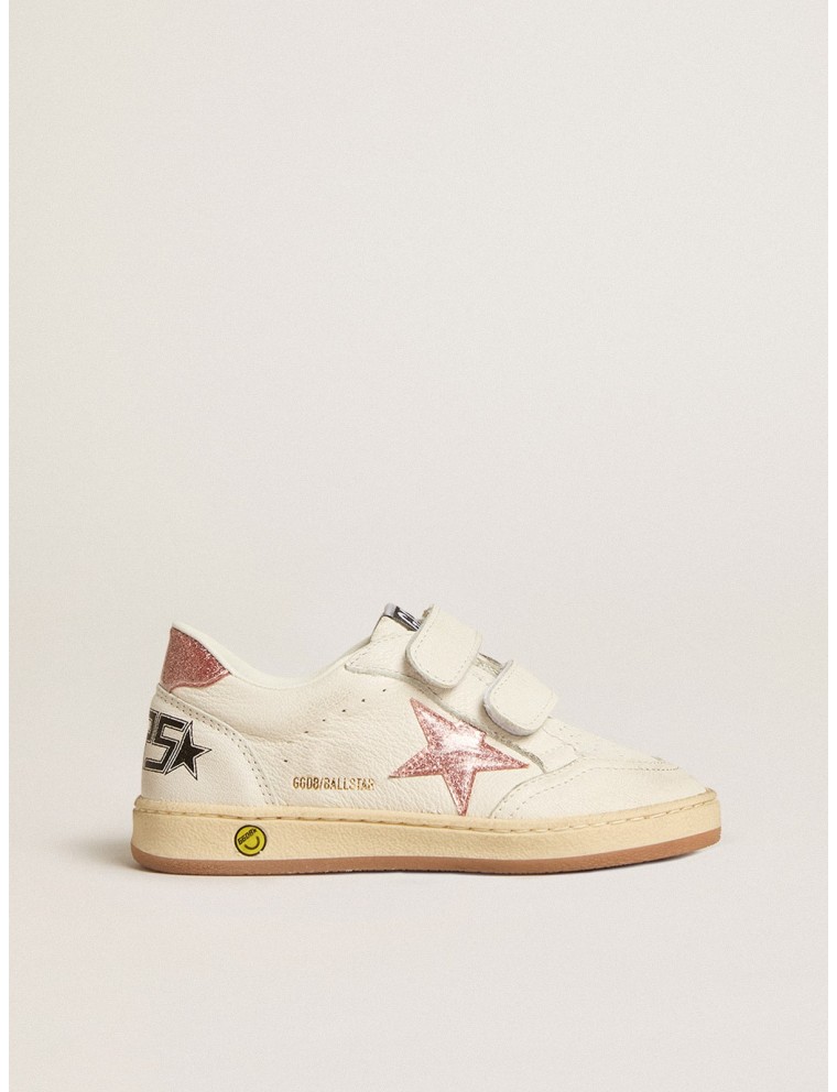 Ball Star Young in nappa con stella e talloncino in glitter rosa pesca