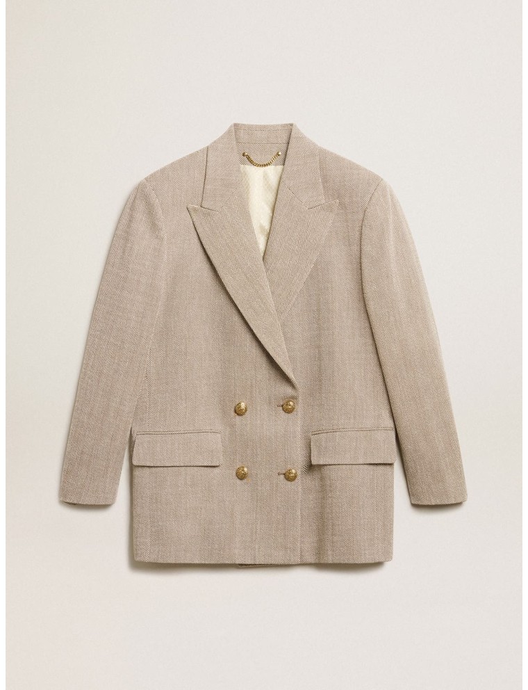 Blazer doppiopetto di colore beige da donna con chiusura a bottoni