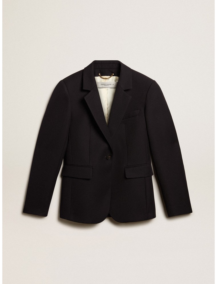 Blazer monopetto da donna in gabardine di lana blu scuro