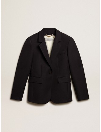 Blazer monopetto da donna in gabardine di lana blu scuro