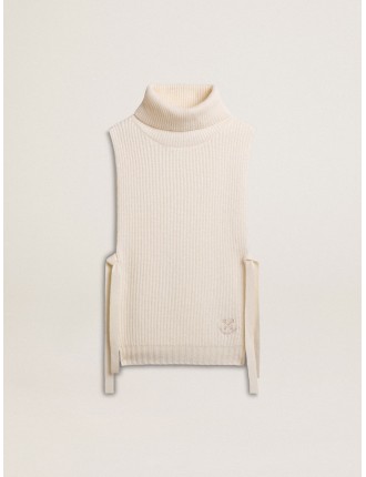 Body warmer in lana a collo alto unisex a costine di colore bianco